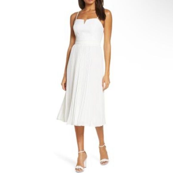 Adelyn Rae Charli Pleated Midi Dress Women's White Size L NWT $168 - Picture 2 of 5